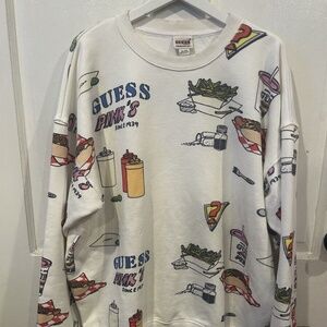 Guess Originals Pinks Hot Dogs AOP Graphic Pullover White Sweater Made Usa XL/TG